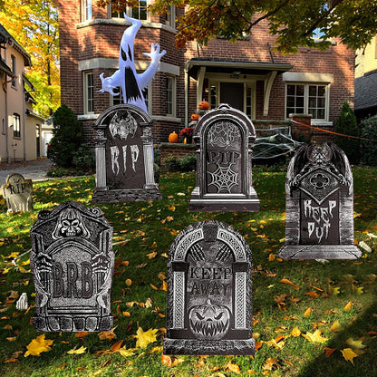 23.62in Halloween Tombstones Yard Sign, 5 PCS Large Tombstones Gravestone DIY Halloween Decor RIP Lawn Signs with Stakes, Outdoor Yard Decoration