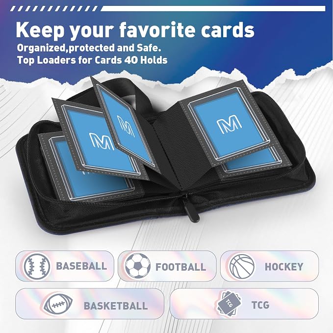 1 Pocket Toploader Binder Holds 40 Cards with 20 Sleeves Collectible Trading Card Album, for 3x4 Toploaders Hard Cases for TCG, MTG, Sports, Baseball, Football, Small Sports Card Book (1Dark Blue)