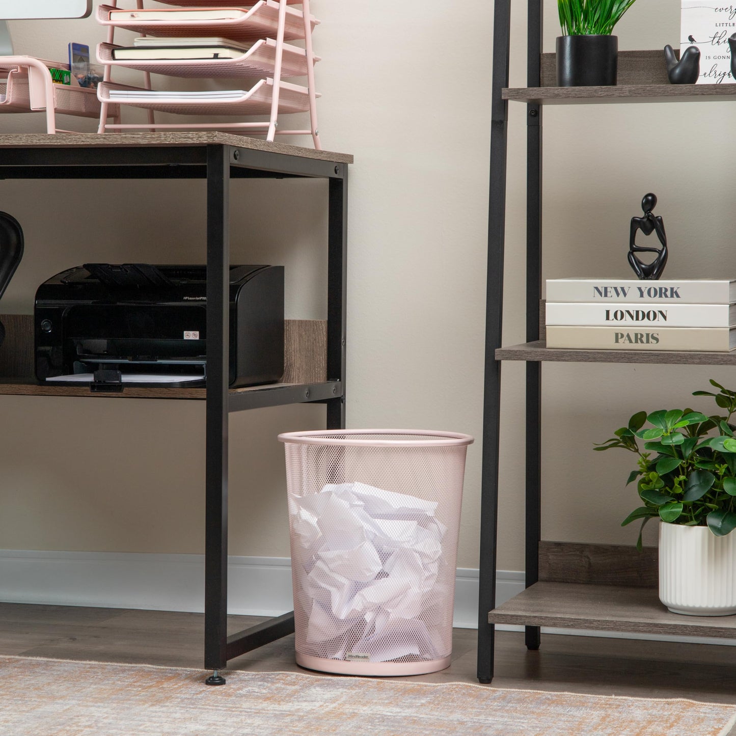 Mind Reader Mesh Trash Can, 16.65L (4.4 gal), Waste Paper Basket, Round, Office, Metal Mesh, Pink