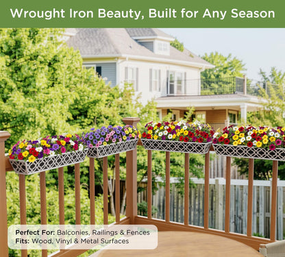 LAWYAMAI 4 Pack 30 Inch Railing Planter Boxes with Adjustable Brackets & Non-Woven Liner, Deck Window Hanging Flower Box for Balcony, Fence, Patio, Outdoor Garden, Gray