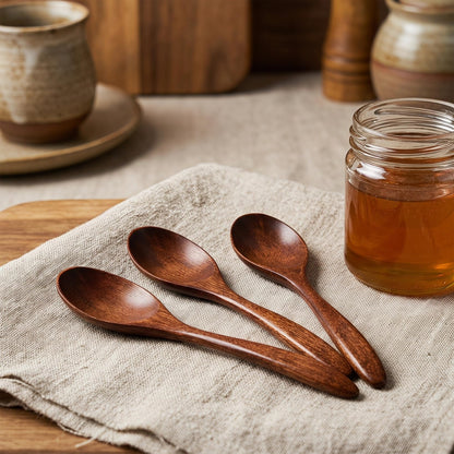 TOYANDONA 10Pcs Wooden Spoon Set Small Coffee Wood Spoons for Sugar Salt Spice Jars Reusable Serving Spoons Wood Compact 5.70In Kitchen Utensils