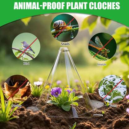 Yhtpouqe 20 Pack Garden Cloches for Plants, Larger Plant Covers Freeze Protection with 40 Ground Securing Pegs, Plant Protectors from Animals for Vegetable, Flower Seedlings, 10.51" H X 10.48" D