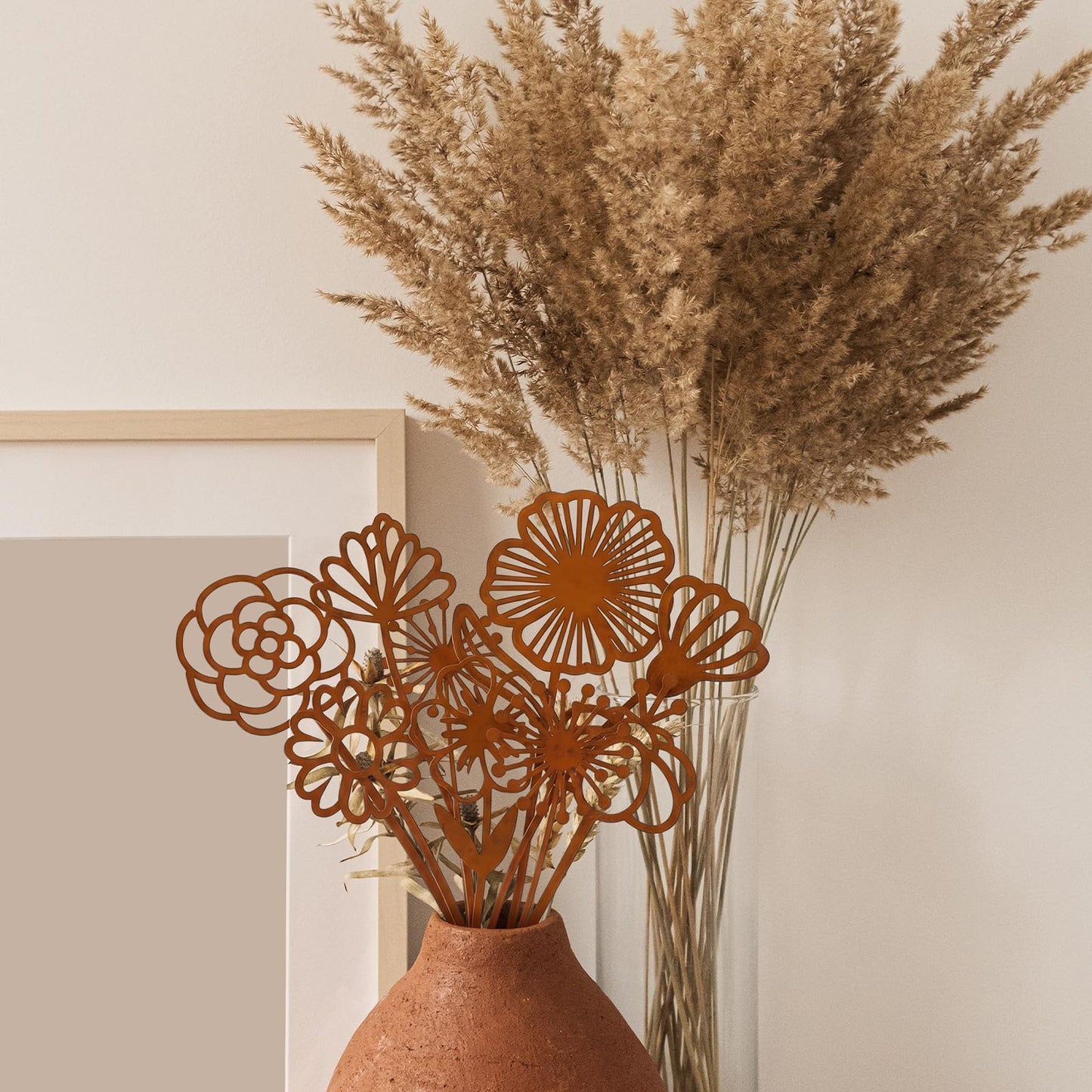 LEIFIDE 12 Pcs Rusty Metal Flowers Stakes Rustic Metal Floral Yard Art Lawn Art Decor Garden Stakes for Home Patio Farm Wedding Courtyard Decoration 12 Inches Tall