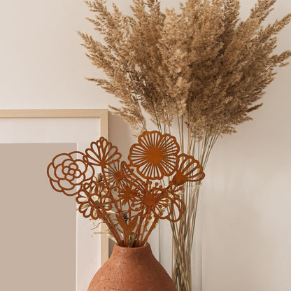 LEIFIDE 12 Pcs Rusty Metal Flowers Stakes Rustic Metal Floral Yard Art Lawn Art Decor Garden Stakes for Home Patio Farm Wedding Courtyard Decoration 12 Inches Tall