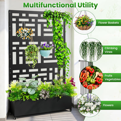 Nexum Metal Planter Box with Trellis & Wheels, 71"x47"x16" Planter Boxes Outdoor with Drainage Holes, Privacy Planters for Patio, Balcony, Backyard, Poolside