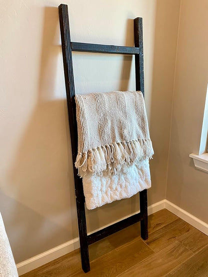 BARNWOODUSA Rustic Farmhouse Decorative Ladder - Our 47 in Ladder can be Mounted Horizontally or Vertically and is Crafted from Upcycled Wood No Assembly Required Smoky Black