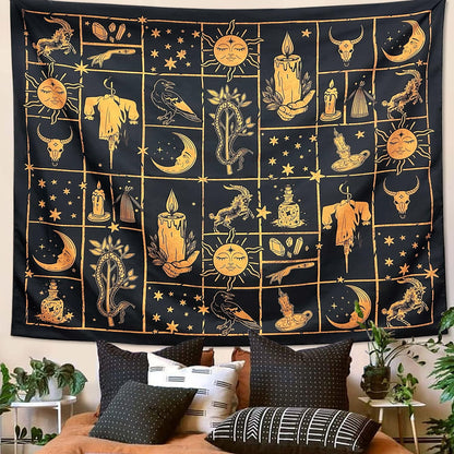 ARTCREATOR Witchy Tapestry Black and Gold Witch Tapestry, Witchy Wall Decor Aesthetic Wall Hanging Decor for Living Room Bedroom(70" x 90")