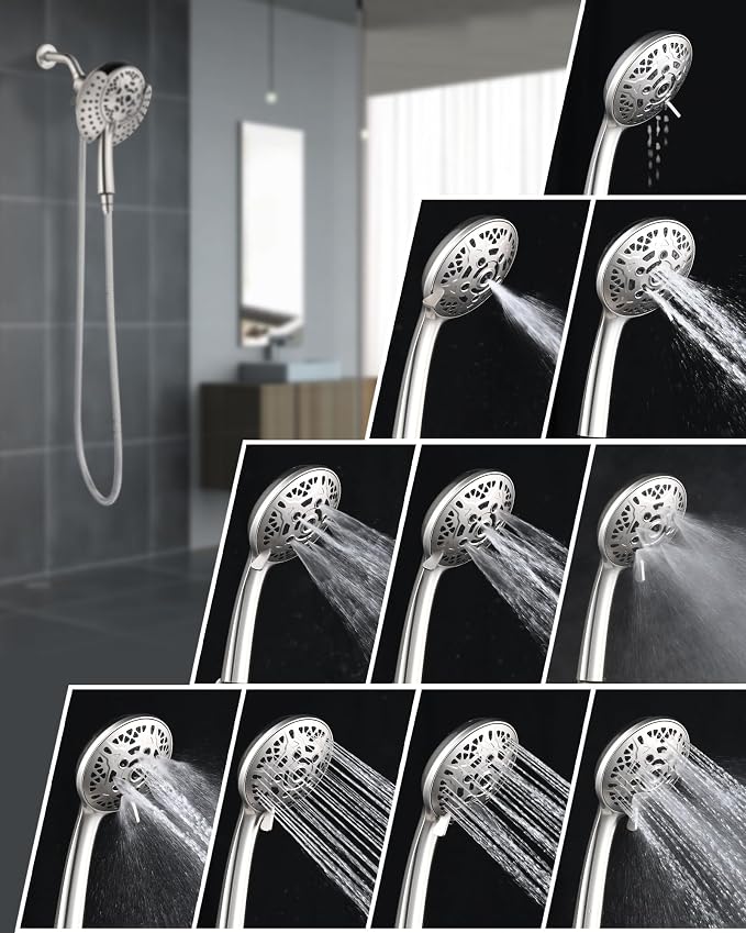 INAVAMZ Shower Head with Handheld High Pressure: Hand Held Shower Head & Rain Shower Head 2-IN-1 Shower Head with 59" Rotatable Stainless Steel Hose, Shower Trim Systems, Nickel 1.8 GPM 15391