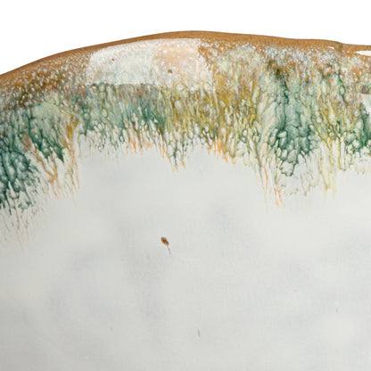 Creative Co-Op Large Stoneware Footed Bowl with Speckled Glaze, Green and Brown
