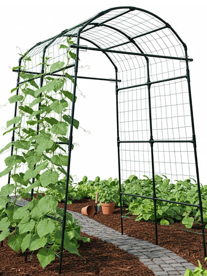 BAXAM Garden Trellis Arch 7FT PP-Coated Stainless Steel Metal Extra Tall Cucumber Trellis Arch Garden Arch Trellis for Climbing Plants Outdoor Vegetable Trellis with Trellis Netting