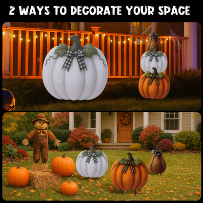 Otoolling 3 Pcs Thanksgiving Metal Stacked Pumpkin Garden Stakes Outdoor 3D Retro Pumpkin Decoration Fall Yard Stakes Lawn Signs Decorative for Autumn Harvest Holiday Pathway Patio Decor