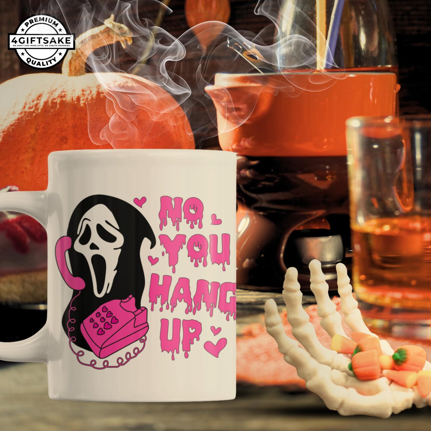4GIFTSAKE Ghostface Halloween Mug 11oz - 'No You Hang Up' Design | Spooky Scream Horror Coffee Cup for Fans and Collectors | Perfect for Halloween Decor & Coffee Lovers