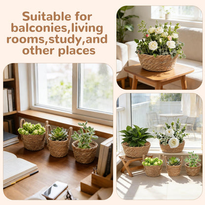 MegoSage 5 Pcs Premium Planter Basket with Plastic Liner Flower Baskets Containers with Handles for Indoor Outdoor Hand Woven Plant Basket for Garden Home Decor Flower Pots Decoration