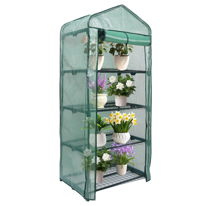 MaxWorks 4-Tier Portable Walk-in Greenhouse – 27" x 19" x 63" – Tall Mini Plant Grow House with Clear PE Cover & Steel Frame – Indoor/Outdoor Shelter for Seedlings, Herbs, or Flowers (51962)