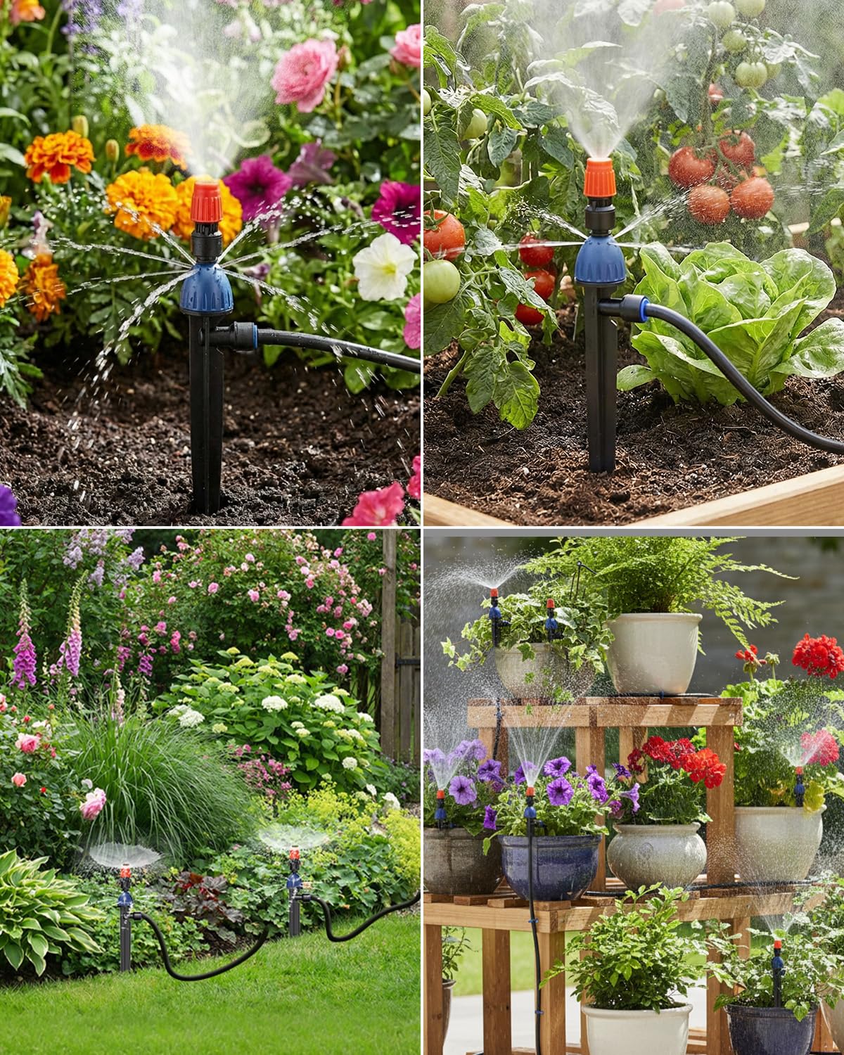 MYMULIKE Drip Irrigation System, 1/2" Main Pipe & 1/4" Branch Pipe, Adjustable Drip Emitters, Automatic Irrigation Kit Garden Watering System for Flower Bed, Raised Beds, Lawn, Greenhouses
