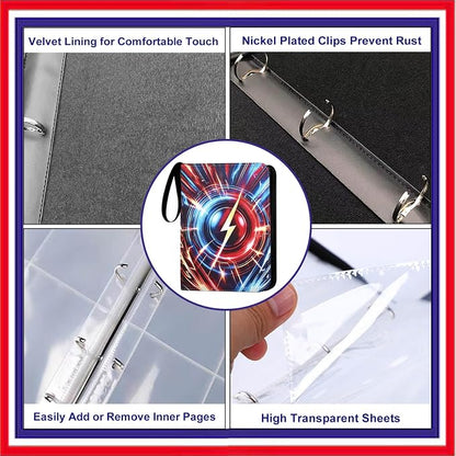 Card Binder 4 Pocket, 3 Ring Binder Holds 400 Cards for Card Collectors, Water-Resistant PU Cover with Zipper Closure for TCG, MTG & Sports Cards