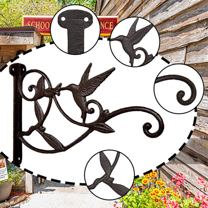 FLORWOD Planter Hooks for Wall, 10 Inch Heavy Duty Outdoor Plant Hangers, Decorative Iron Wall Hooks for Lanterns, Hummingbird Style, 1pc