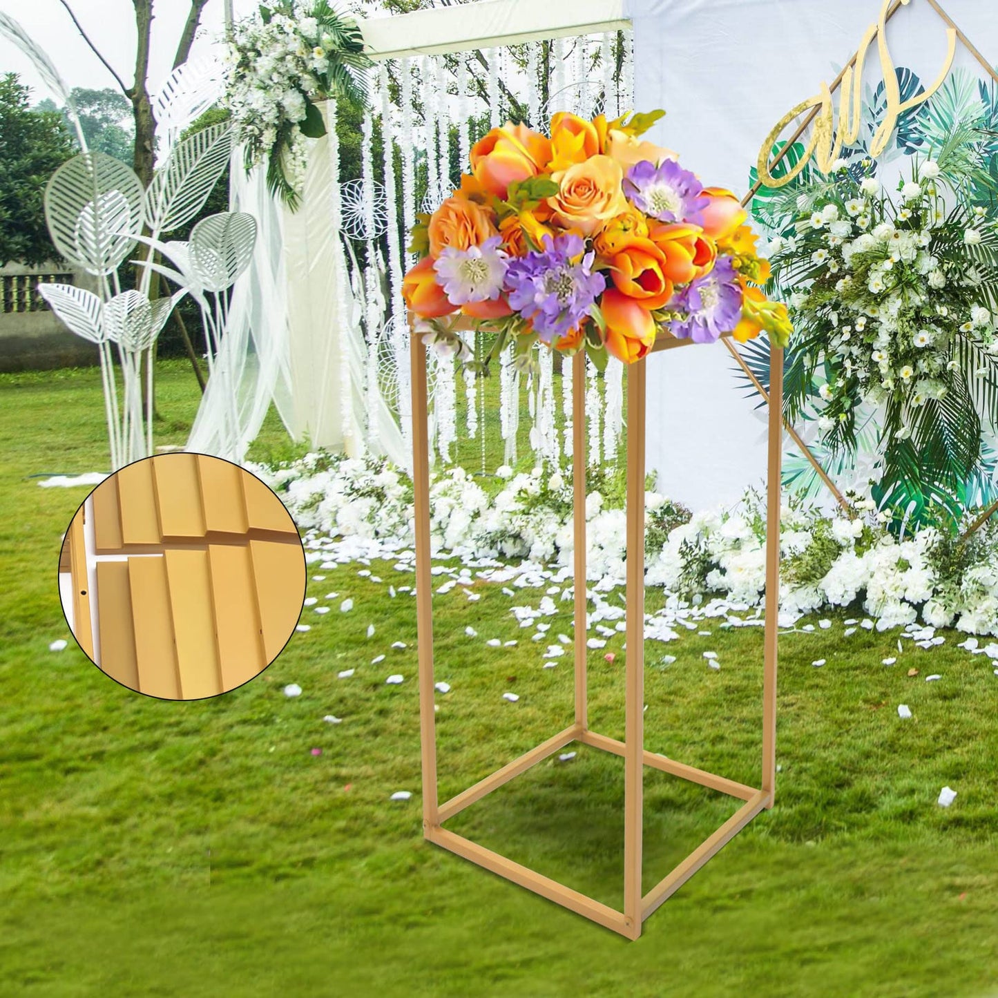 LIAPDG 10Pcs Metal Flower Stand, DIY Outdoor Wedding Bouquet Holder Geometric Centerpieces Gold Pedestal Stand Metal Floor Vase for Wedding, Anniversary or for Living Room, Fireplace