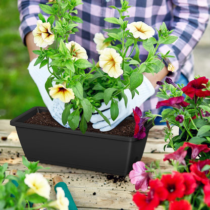 CADUKE Railing Planter Boxes 2 Pack 17 Inch Window Boxes Black Rectangle Railing Flower Box with Adjustable Bracket Window Deck Hanging Planters Boxes for Outdoor Patio
