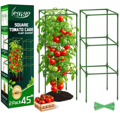 Legigo 2 Pack Square Tomato Cages- 45 Inch Heavy Duty Tomato Trellis for Climbing Plants Outdoor, Tomato Plant Support Stakes Cage Garden Trellis for Garden Raised Garden Bed Cucumbers Vegetables
