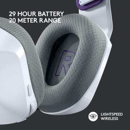 Logitech G733 Lightspeed Wireless Gaming Headset with Suspension Headband, LIGHTSYNC RGB, Blue VO!CE mic Technology and PRO-G Audio Drivers - White