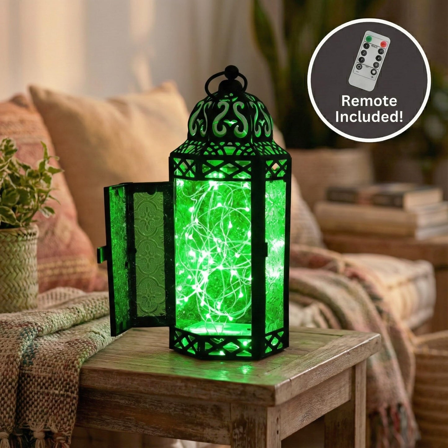 Vela Lanterns Decorative Indoor Fairy Light Candle Holder, Green, M