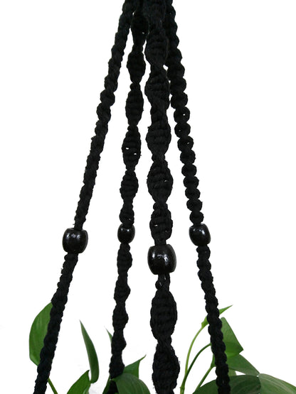 Macrame Plant Hanger & Holder, Hanging Planter 4 Legs Double Deck for 8 inch to 10 inch Two Pots Indoor Outdoor Hanging Planter Cotton Rope 67 Inch with Metal Ring (Cotton-Black)