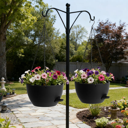 UOUZ 13 Inch 2 Pack Large Self Watering Hanging Planters for Indoor Outdoor Plants, Hanging Plant Pots with Removable 50 Oz Reservoir, Plastic Hanging Basket for Window Porch Garden Balcony, Black