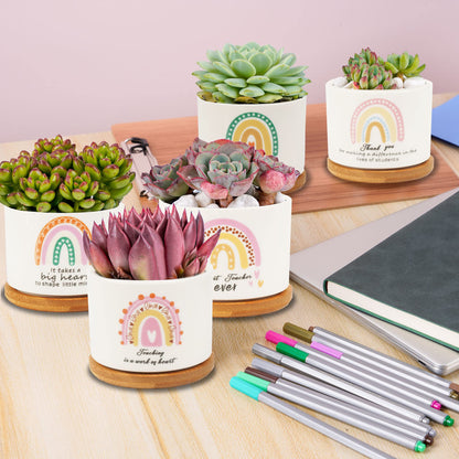 Kolewo4ever 9 Pieces Teacher Appreciation Gifts Ceramic Succulent Plant Pot Small Flower Planter Rainbow Funny Cute Succulent Accessories for Best Teacher Gift Plant Not Included