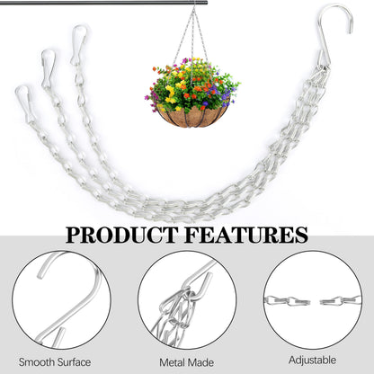Hanging Basket Chain, 3 Pack 16 Inch Chain for Hanging Plants, Silver Plant Chains for Hanging Baskets, 3 Leads Hanging Chain with Hooks for Flower Pots Basket Bird Feeders Sign Wind Chime Billboards