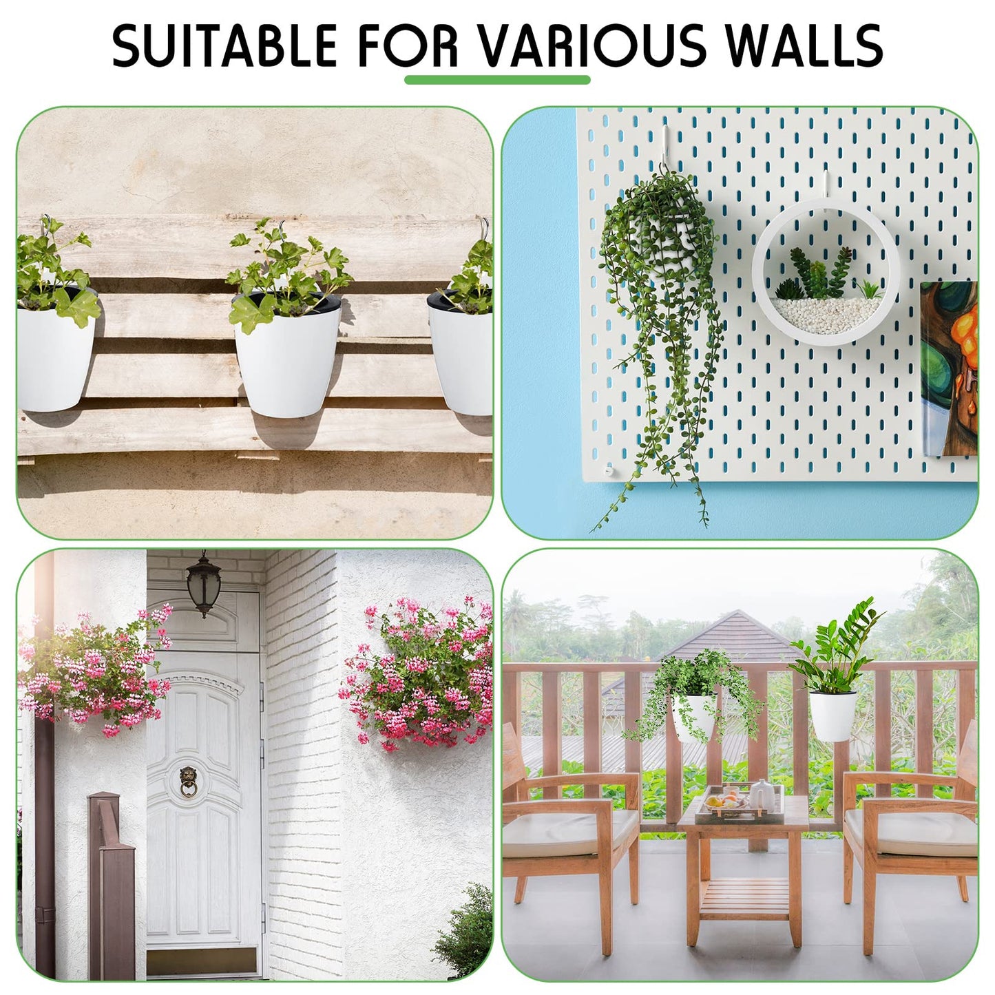 Yungyan 20 Sets 5" Self Watering Hanging Planter White Lazy Flower Pots Plastic Wall Propagation Window Wall Mount Planter with Hooks and Absorbent Cotton Ropes for Indoor Succulent Plants