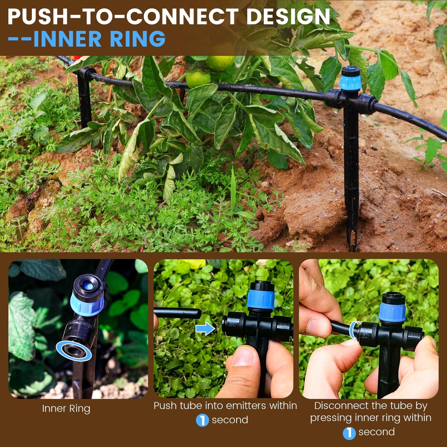 Eledom 55FT Quick-Connect Drip Irrigation Kit, Garden Watering System DIY Automatic Irrigation Equipment Set for Lawn Raised Bed Greenhouse Plant Watering with 1/4'' Tubing, Drip Emitters, Connectors