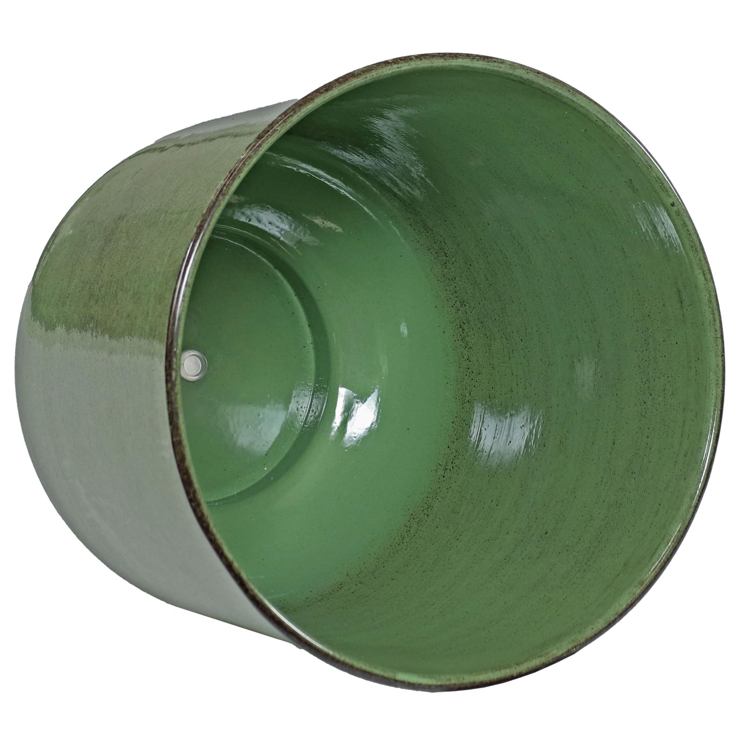 Sunnydaze Vivian 11" Metal Outdoor Plant Pot Set with Drainage Holes and Rubber Plugs - Jade Glaze - Set of 2