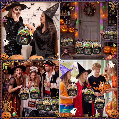 Fuutreo 50 Pcs Halloween Plastic Bags Clear Witch Cauldron Sealed Gift Pouches with Handles Resealable Scary Holiday Favor Bags for Halloween Holiday Party Candy Gift Wrapping Supplies Decoration