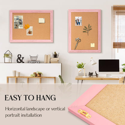 QUEENLINK Cork Bulletin Board 36" x 24", Wall Mounted Cork Board with Pink Wooden Frame, Decorative Pin Board for Office, Home & Classroom Decor, White