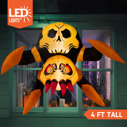 JOYIN 4ft Halloween Inflatable Spider Window Decoration, Stuck Blow Up Spider Window Breaker with LED Light, Scary Halloween Decoration for Outside Yard Garden Lawn House Decor