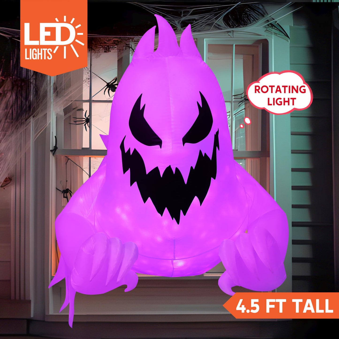 Joiedomi 4.5 FT Halloween Inflatable Scary Ghost Outdoor Decoration, Inflatable Window Breaker Decoration with Rotating Purple LEDs, Blow Up Ghost Halloween Window Decor for Party Garden Yard Decor