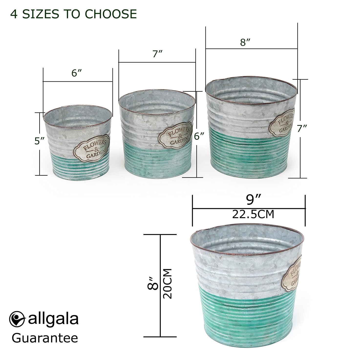 allgala Galvanized Planter Pot Indoor and Outdoor Decoration-8"-HD60072