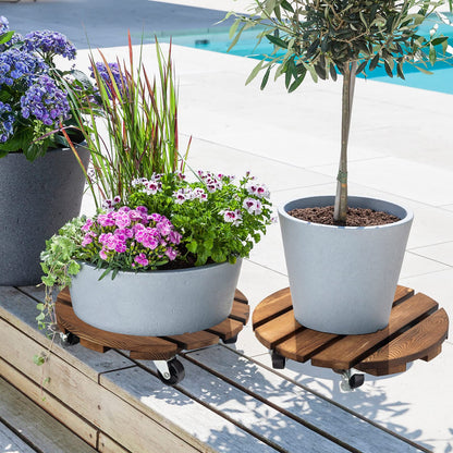 Yangbaga 2pack Plant Caddy 12’’Wood Duty Rolling Plant Stand with 2 360° Lockable Caster Wheels,Indoor Outdoor on Roller Patio/Flower Pot/Succulent Pots