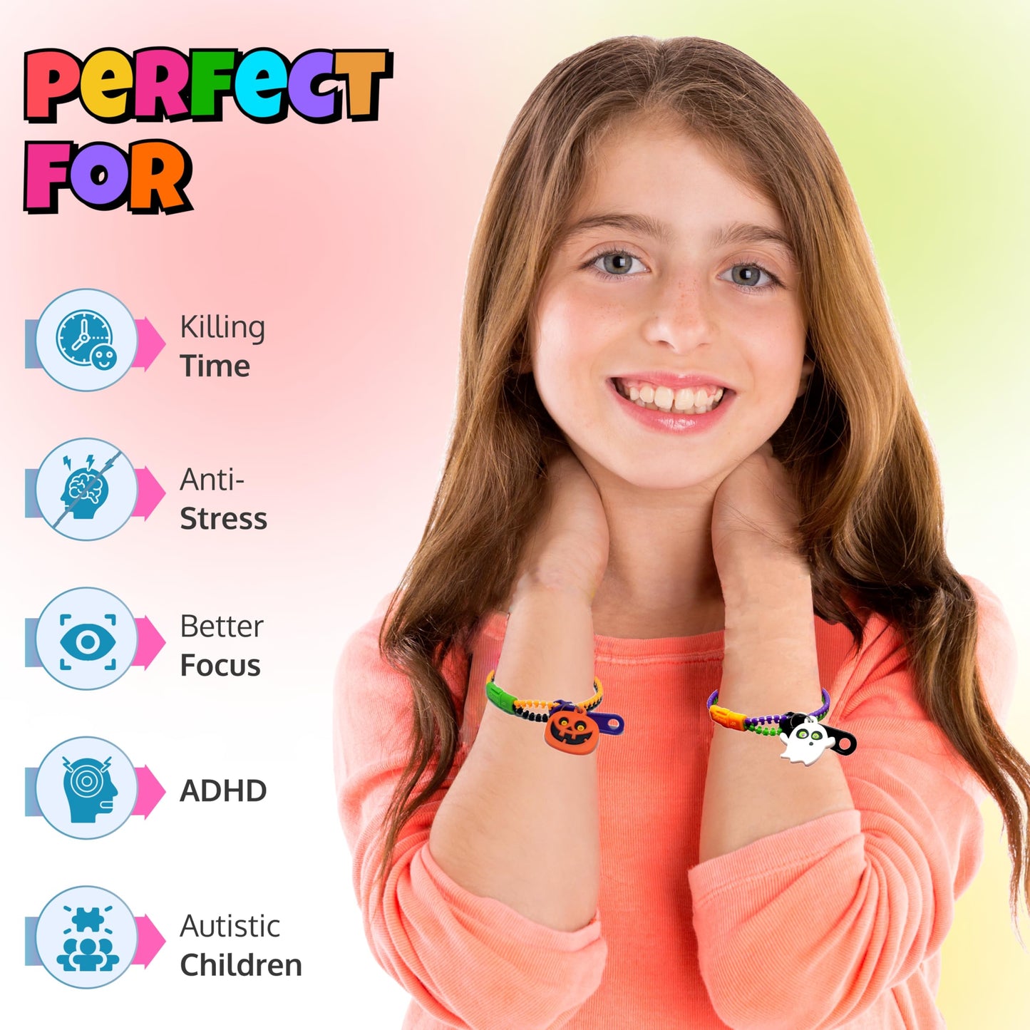 UpBrands 120-Pack Halloween Fidget Zipper Bracelets – Bulk Party Favor Toys for Kids, School Goodie Bags & Giveaways, Pinata Fillers