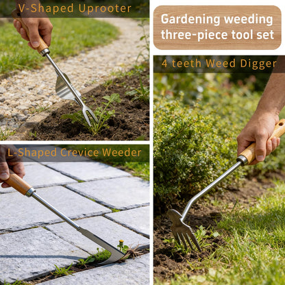 3Pcs Weed Puller Tool, Weeding Tools Gardening Garden Stainless Steel Weeds Removal Tools, Crack Weeder for Yard and Garden