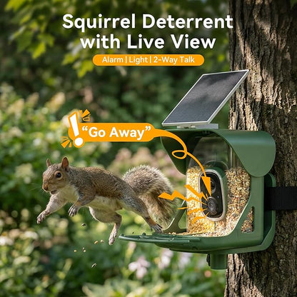 Smart Bird Feeder with Camera, AI Identify Birds Species, 2K HD Color Night Vision, IP65 Waterproof Solar Powered Bird Feeder with 142° Wide Angle, Auto Capture & Real-time Notifications, Ideal Gift