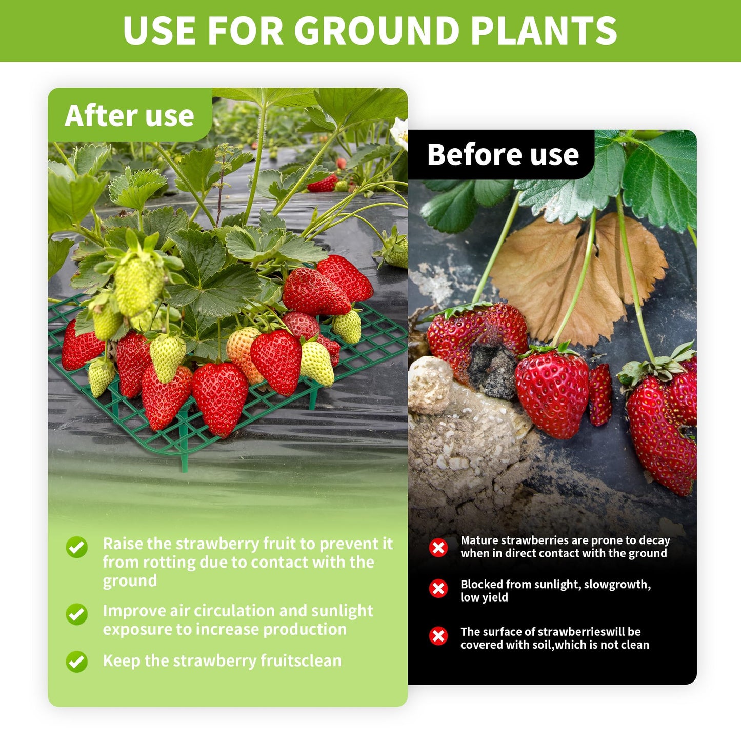 GouZaak 16 Pack Square Strawberry Supports Stand for Garden Strawberry Growing Racks for Keeping Garden Strawberry Clean (Green)