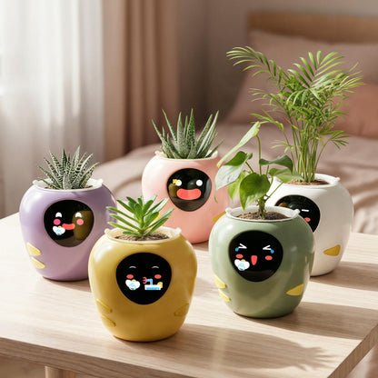 Plantbot Upgraded Large Smart Flower Pot Pet Planter Robot with Artificial Intelligence, Time Temperature Display, and Numerous Expressive Animations Based, for Indoor Decoration, Gifts (Green)