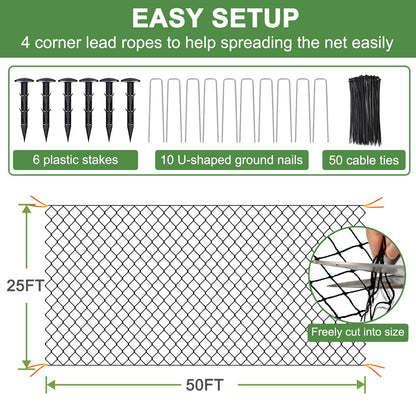 DQS Bird Net - 25' x 50' Garden Netting with 2.4" Square Mesh Protect Fruit Tree, Plant and Vegetables from Poultry, Deer and Pests, Heavy Duty Bird Netting for Garden, Farm, Orchard