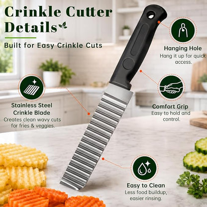 Onion Holder for Slicing & Crinkle Cutter Knife, 2 Piece Kitchen Prep Tool Set, Stainless Steel Onion Slicer Prongs, Wavy Knife, Potato Cutter for Fries, Tomato, Cucumber, Carrot
