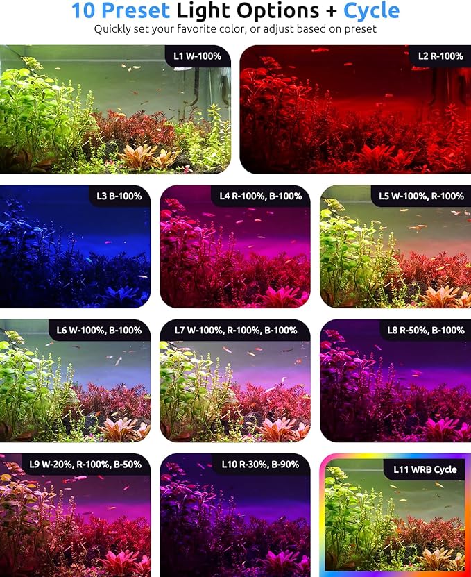 SEAOURA Aquarium LED Light for 18-24in Freshwater Tank, Full Spectrum Aquarium Light for Plant Growth, 6H/8H/12H Timer, WRB 3 Channel Customizable, 10 Brightness & 11 Colors, Adjustable Bracket