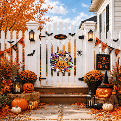 Eiflow Halloween Diamond Art Hanging Kit for Adults, DIY Acrylic Diamonds Craft Painting Hanging Ornament Board Kit, Special Crystal Diamond Art Painting Window Door Hanging Pendant (Pumpkin Wreath)