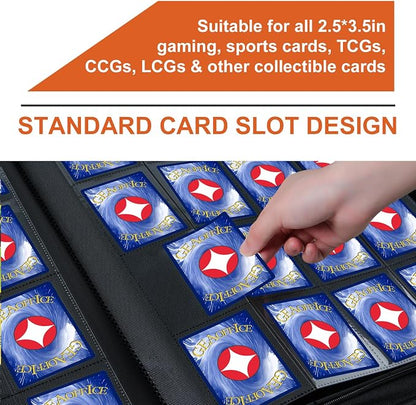 GEAoffice 16 Pocket Trading Card Binder for 1000+ Cards, Ringless Side-Loading 4x4 Card Binder with Zipper Closure, PU Leather 1024 Card Binder for MTG/TCG/Baseball/Sports&Game Cards, Orange