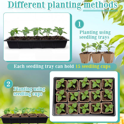 Baderke 8 Sets Seed Starter Tray Kit Including 120 Peat Pots for Seedlings 8 Plastic Growing Trays with Dome 120 Plant Labels and 4 Garden Tools for Outdoor Indoor Garden Plant